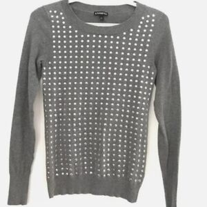 Express Grey with Silver Studs Crewneck Long Sleeve Knit Sweater Size M